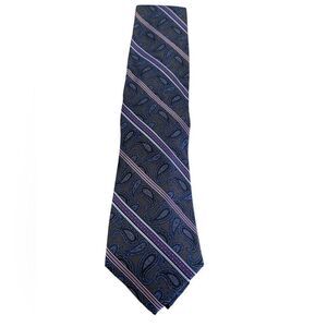 ProntoUomo  Mens wearhouse blue purple black stripe 100 % silk paisley